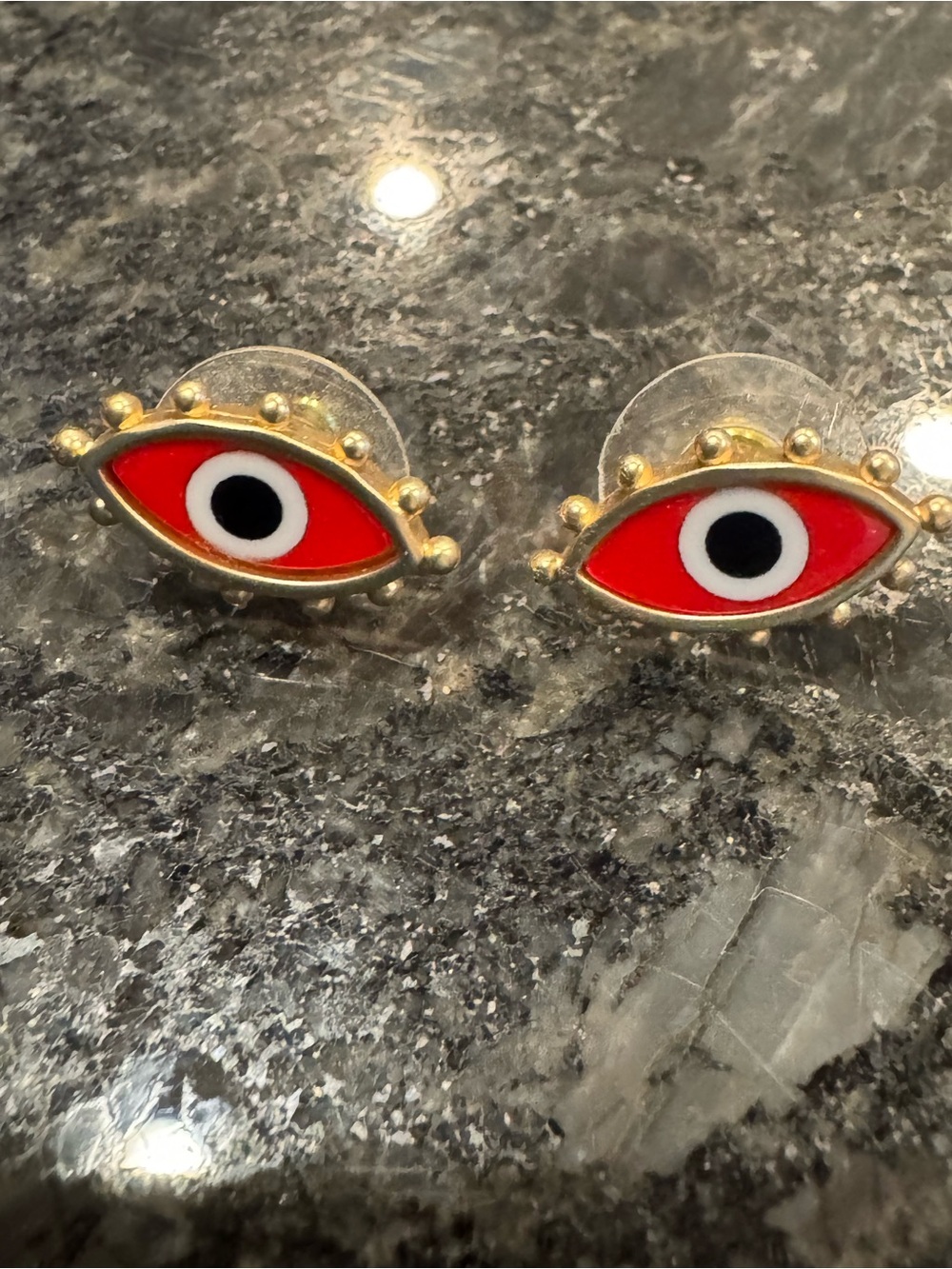 NEW Red Evil Eye Stud Earrings - Gold Trim